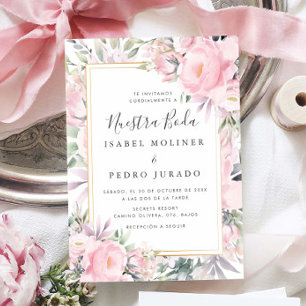 Invitation Rose Blush Floral Nuestra Boda Mariage espagnol