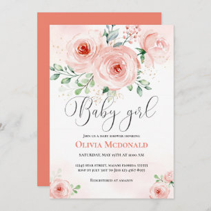 Invitation Rose Blush Floral Sweet Baby shower fille