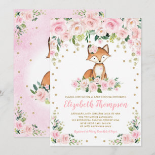 Invitation Rose Blush Floral Woodland Fox bébé fille douche