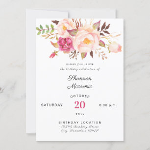Invitation Rose Blush Floroming Floral Anniversaire Blanc