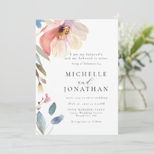 Invitation Rose Blush Flower Moderne Bible chrétienne Mariage