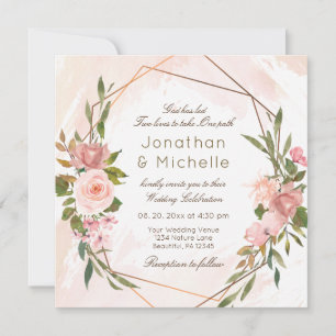 Invitation Rose Blush Gold cadre géométrique Christian Mariag
