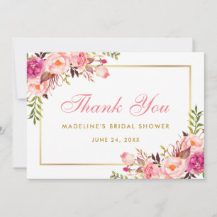 Invitation Rose Blush Gold Floral Fête des mariées Merci P