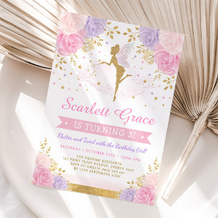 Invitation Rose Blush Purple Floral Fée Anniversaire fête