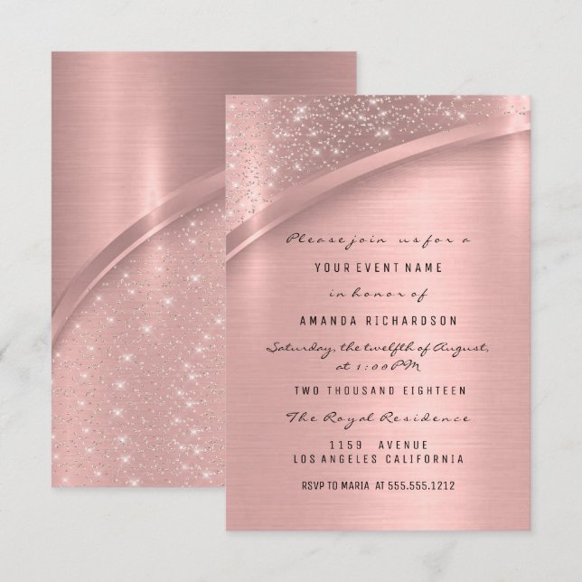 Invitation Rose Blush Spark Parties scintillant mariée Sweet  (Devant / Derrière)