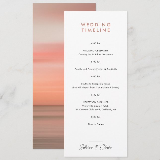 Invitation Rose Blush Wedding Itinerary Timeline (Devant / Derrière)
