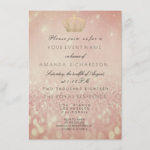 Invitation Rose BlushGlitter Couronne Parties scintillant roy