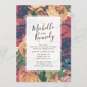 Invitation rose boho Mariage modifiable moderne