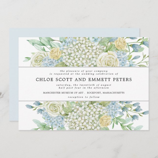 Invitation Rose Boho moderne Hydrangea Mariage Floral (Devant / Derrière)
