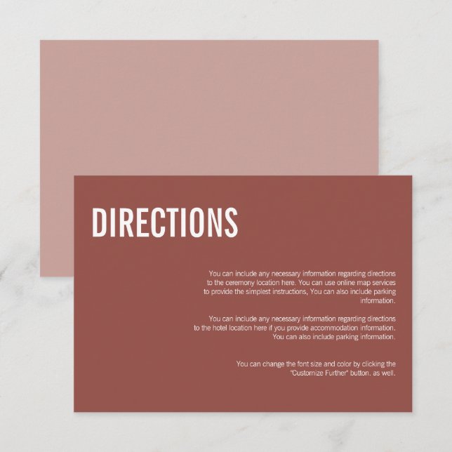 Invitation Rose Boho simple Typographie Mariage Directions (Devant / Derrière)