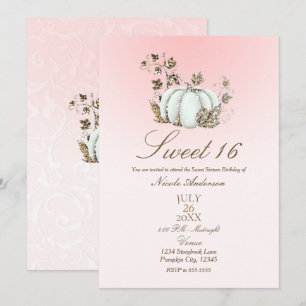 Invitation Rose bonbon Livre de contes Citrouille blanche Con