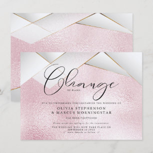 Invitation Rose Bonbon Perles Facettes Mariage Reporté