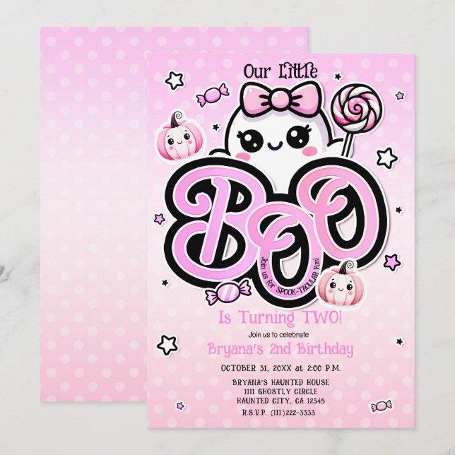 Invitation Rose BOO Petit Fantôme Fête d'anniversaire Hallowe (Devant / Derrière)