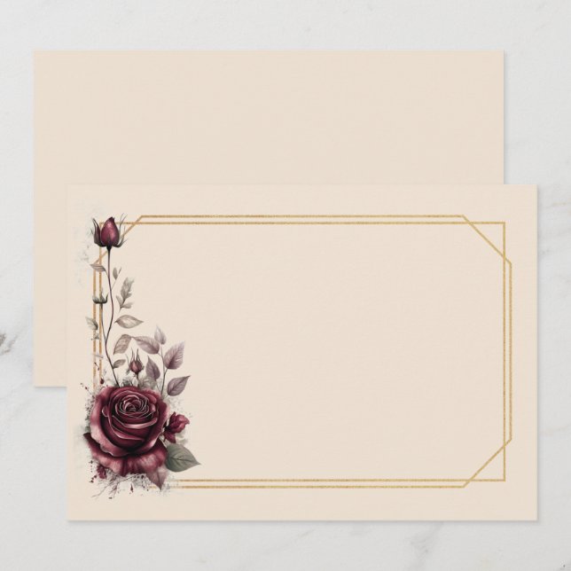 Invitation Rose bordeaux avec cadre doré Vide  (Devant / Derrière)