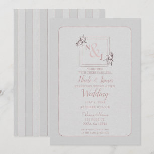 Invitation Rose Botanique Naturelle Rose Vintage Or Mariage