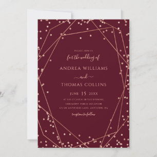 Invitation Rose Bourgogne Parties scintillant d'or Mariage gé