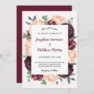 Invitation Rose Bourgogne Peach Peony Mariage floral