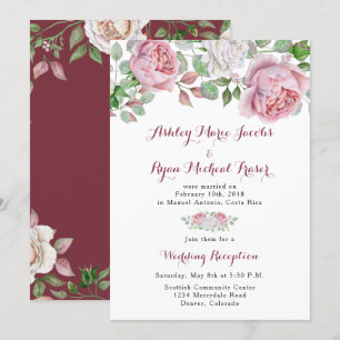 Invitation Rose Bourgogne Réception de mariage uniquement