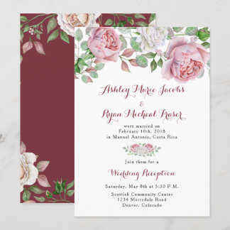 Invitation Rose Bourgogne Réception de mariage uniquement