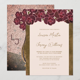 Invitation Rose bourguignon moderne en Mariage floral rose Va