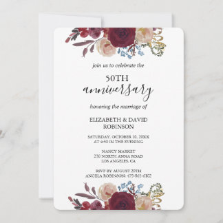 Invitation rose bourguignon Noir mariage du 50e anniversaire
