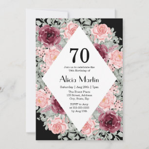 Invitation Rose Bourguignon Rose Fleurs 70e Anniversaire