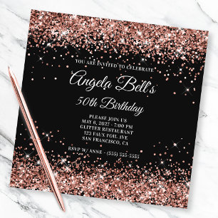 Invitation Rose brillant Parties scintillant or 50e anniversa