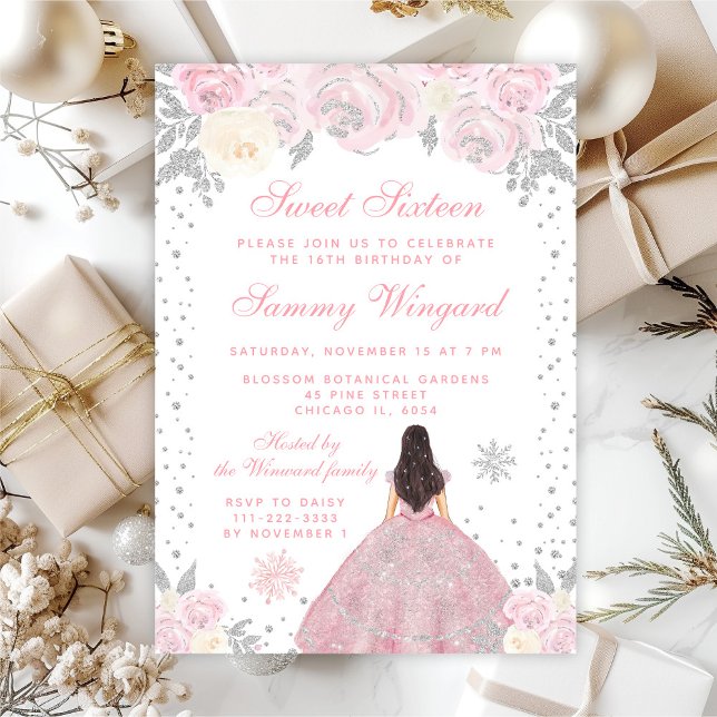Invitation Rose Brunette Hiver Princesse Douze Ans (Créateur téléchargé)