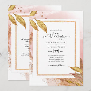 Invitation ROSE BUDGET Gold Feuilles de mariage Inviter QR Co