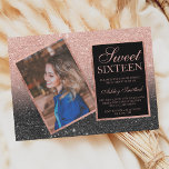 Invitation Rose cadre or noir parties scintillant ombre photo<br><div class="desc">Une simple parties scintillant en or rose moderne cadre géométrique élégant avec cadre en or rose faux sur parties scintillant noire Sweet sixteen invitation anniversaire,  ajoutez votre photo.</div>
