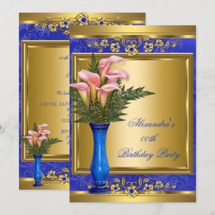 Invitation Rose Callie Bleu Royal Perle Or Fête d'anniversair