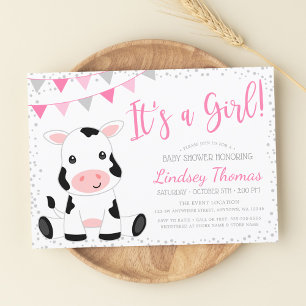Invitation Rose C'est un Baby shower de vache fille