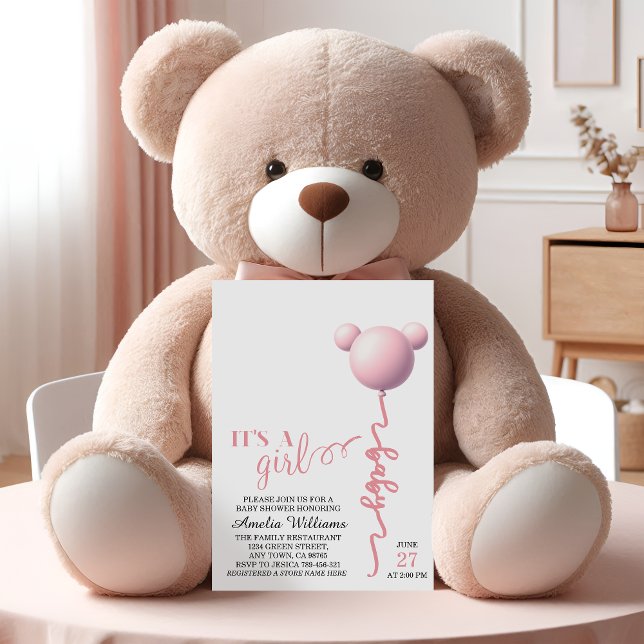 Invitation Rose C'est une fille Teddy Balloon Shower (Créateur téléchargé)