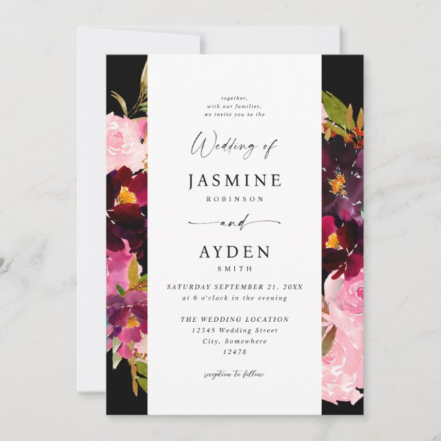 Invitation Rose chaud et blanc rose et violet Mariage V3- noi (Devant)