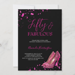 Invitation Rose Chaud et Noir 50 et Fabuleux 50e Anniversaire