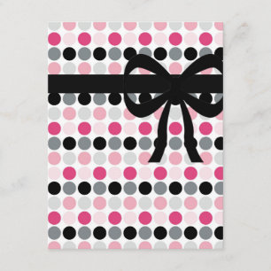 Invitation Rose chaud, gris, rose clair et noir Pois
