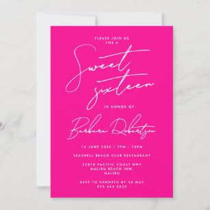 Invitation Rose Chaud Minimaliste Écriture Chic Seize Ans