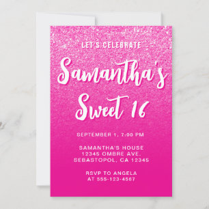 Invitation Rose Chaud Moderne Dégradé Photo Sweet 16