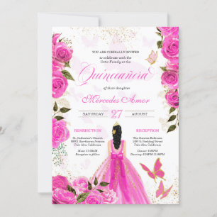 Invitation Rose chaud papillon Mariposa Quinceanera Rose