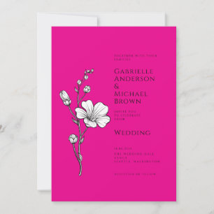 Invitation Rose Chaud PINK Vintage Rétro Floral Mariage