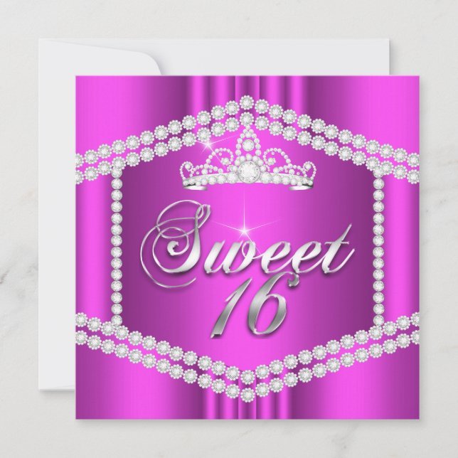 Invitation Rose Chaud Princesse Sweet 16 Fête Trim Diamant (Devant)