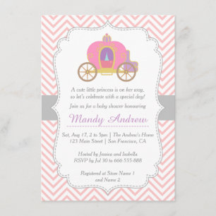 Invitation Rose Chevron, Carrosse Princesse, Baby Shower Fill