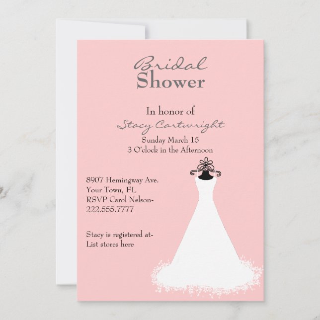 Invitation rose chic de Fête de la mariée de robe (Devant)