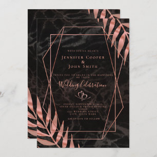 Invitation Rose Chic Feuilles d'or Mariage Motif géométrique 