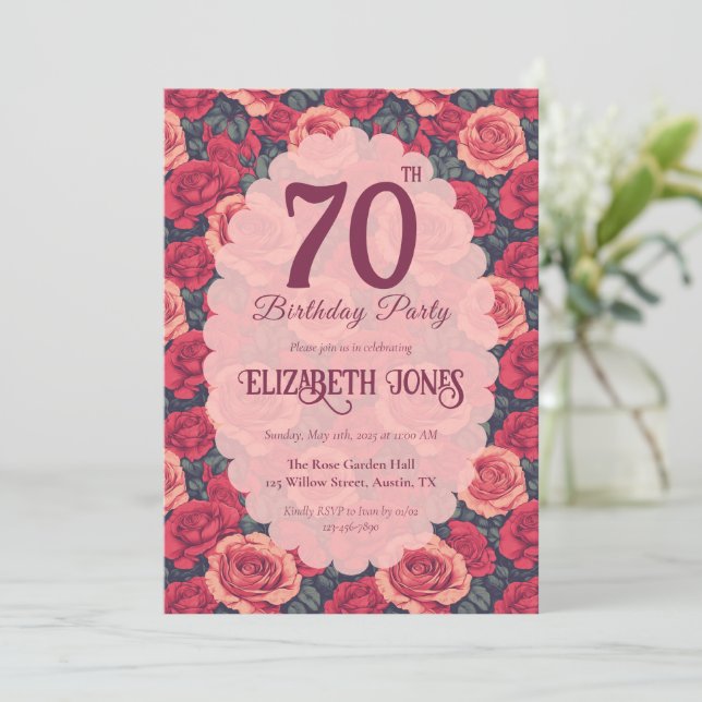 Invitation Rose Chic Floral Milestone Anniversaire (Debout devant)