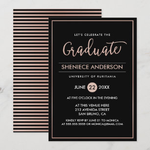 Invitation Rose chic Gold & Black Script & Script Graduation