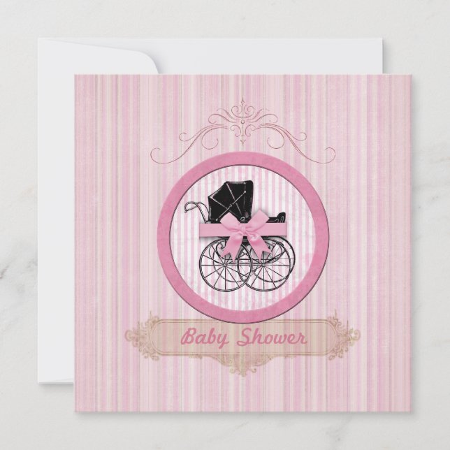 Invitation rose chic minable de baby shower (Devant)