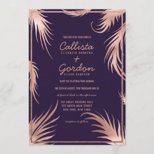 Invitation Rose Chic Parties scintillant feuille or Plum Mari