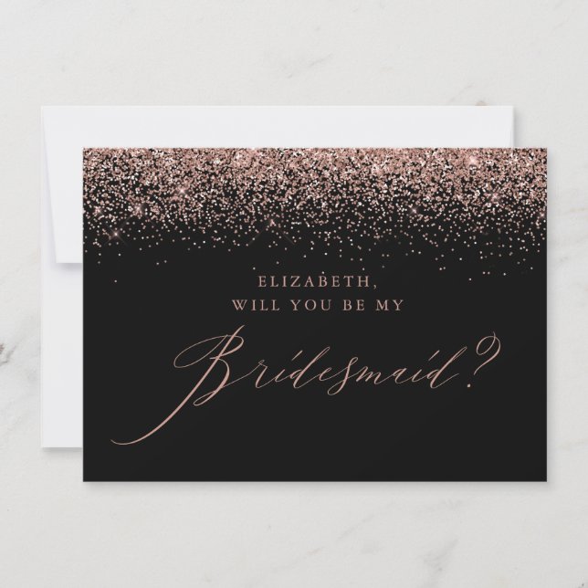 Invitation Rose Chic Parties scintillant or Script Black Brid (Devant)