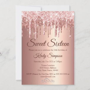 Invitation Rose Chic Parties scintillant or Sweet sixteen éti